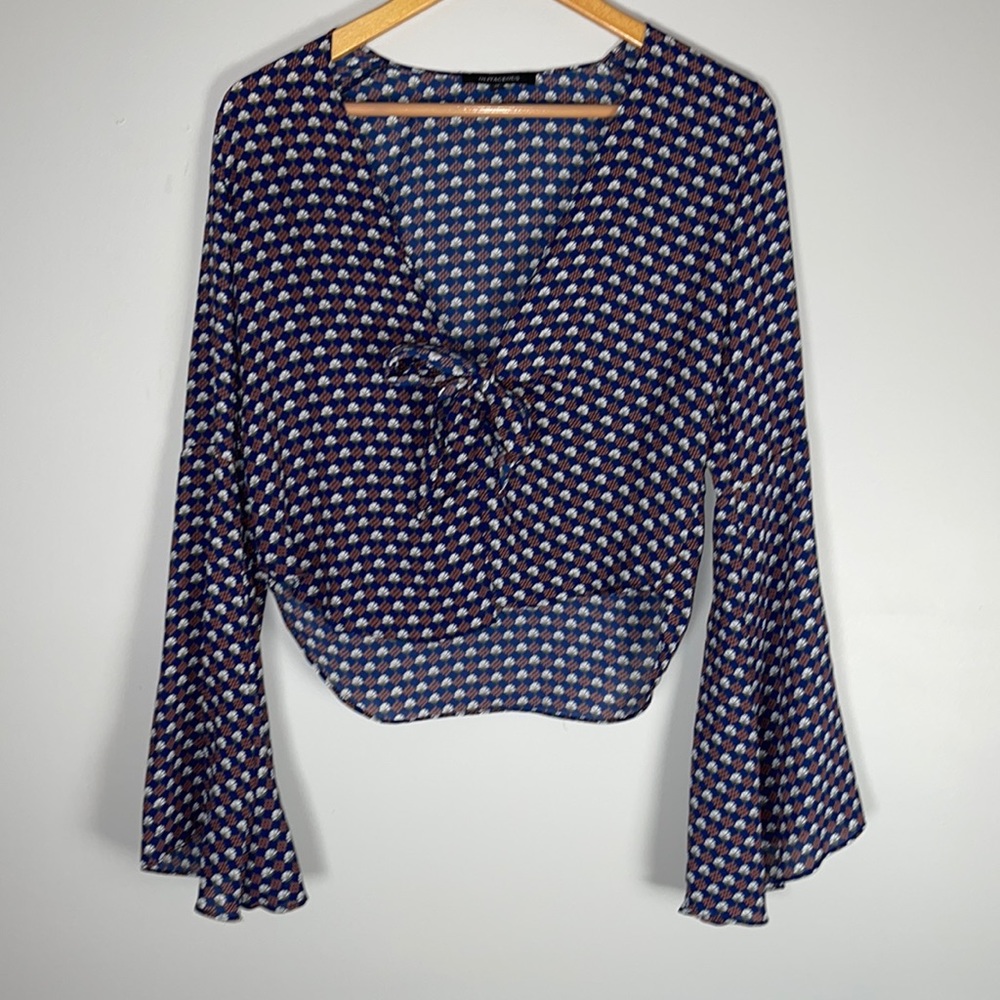 Olivaceous Crop Flare Sleeve Medium Blouse
